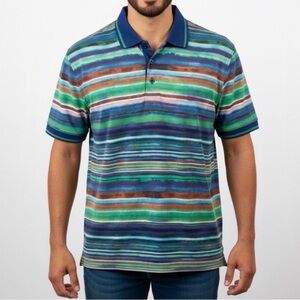 BUGATCHI Multi Stripe Lightweight Golf Polo Shirt Luxe Sporty Quiet Luxury L
